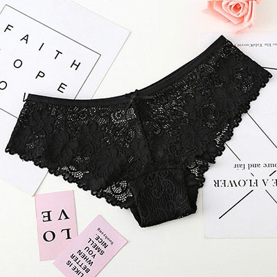 DeRuiLaDy Elegant Style Panties Low Rise Cotton Lace Floral Panties Women Sexy Lingerie Breathable Solid Briefs Underwear Women