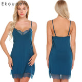 Ekouaer Women Sexy Nightgown Lace Trim Lingerie Sleepwear Camisole Chemise V-Neck Home Dress Night Shirt Sleepwear Nightwear