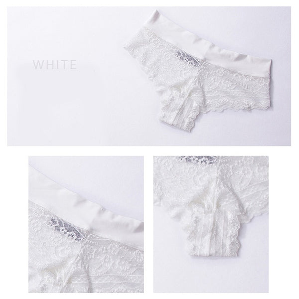 DULASI Sexy Lace Transparent Thong Panties Low Waist Cotton Crtoch Briefs Underwear Women Soft and Breathable G-String Lingerie