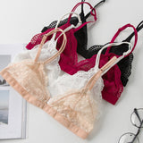 DERUILADY Lace Tempting Bra Sexy Lingerie Floral Pattern Underwear Women  Soild Simple Comfort Wire Free Bralette 3/4 Cup Bras
