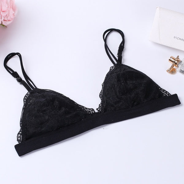 DERUILADY Lace Tempting Bra Sexy Lingerie Floral Pattern Underwear Women  Soild Simple Comfort Wire Free Bralette 3/4 Cup Bras