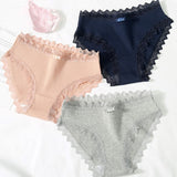 3PCS Rusanranz Women's Cotton Panties Female Lace Edge Breathable Briefs Sexy Underwear Women Cotton Crotch Lingerie Intimates