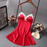 Ladies Sexy Nightdress Silk V-neck Floral Sleepwear Lingerie Babydoll Nightgown Mini Sleeveless Women Sleepshirt With Padded Bra