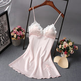 Ladies Sexy Nightdress Silk V-neck Floral Sleepwear Lingerie Babydoll Nightgown Mini Sleeveless Women Sleepshirt With Padded Bra