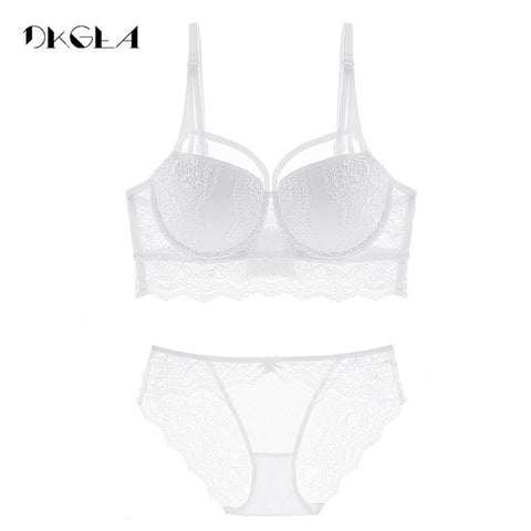 New Top Sexy Underwear Set Cotton Push-up Bra and Panty Sets 3/4 Cup Brand Green Lace Lingerie Set Women Deep V Brassiere Black