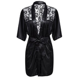 MUPLY New Hot Sexy Lingerie Plus Size Satin Lace Black Kimono Intimate Sleepwear Robe Sexy Night Gown Women Erotic Underwear