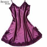 Ladies Sexy Silk Sleepwear Satin Nightgown V-neck Nightdress Slip Nighties Summer Night Dress Lace Night Gown Lingerie For Women