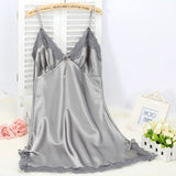 Ladies Sexy Silk Sleepwear Satin Nightgown V-neck Nightdress Slip Nighties Summer Night Dress Lace Night Gown Lingerie For Women