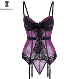 Sexy Lingerie Women Underwear Fish Boned Waist Trainer Transparent Sleepwear Corset Shoulder Strape Lingeries Purple Blue Black