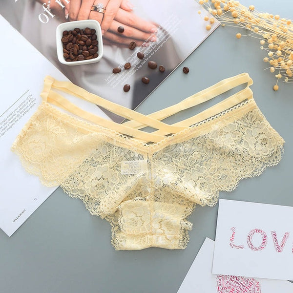 Sexy Panties Women Lace Low-rise Solid Sexy Briefs Female Underwear Pant Ladies Cross strap lace Lingerie Women G String Thong