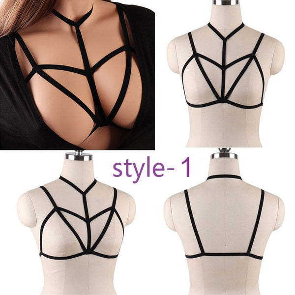 Sexy Ladies Women Body Harness Bra Fetish Chest Bondage Lingerie Erotic Cage Bra Gothic Garter Belt Suspenders