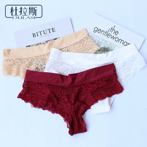 DULASI Sexy Lace Transparent Thong Panties Low Waist Cotton Crtoch Briefs Underwear Women Soft and Breathable G-String Lingerie
