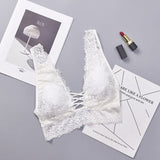 Sexy Lace Bralette Camisoles Tank Top Women Deep V Back Cross Wirefree Underwear Lingerie Brassiere