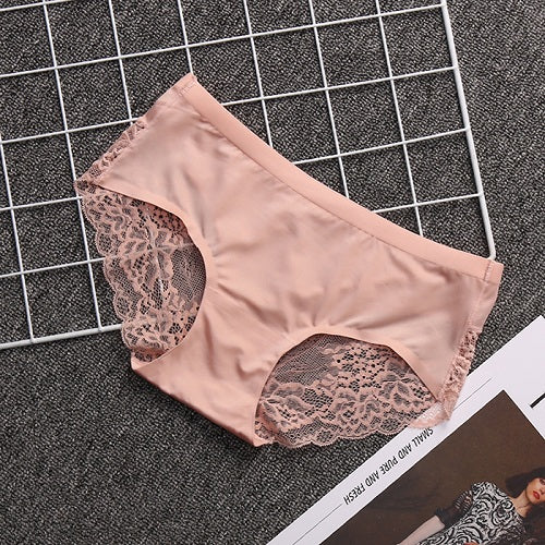 Women Lace Underwear Seamless Breathable  Solid Color Nylon Low Rise Lingerie