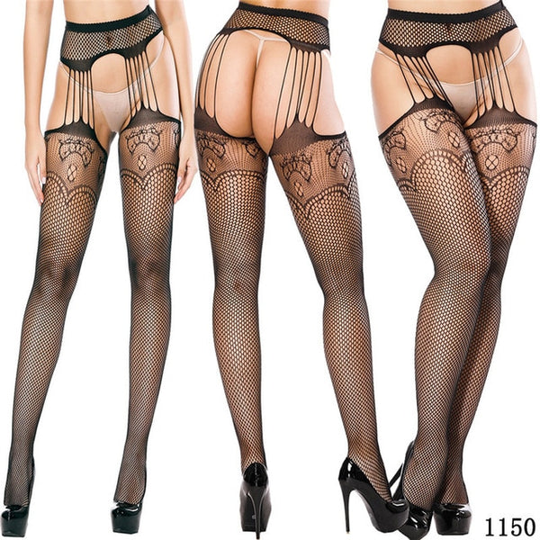 Women Sexy Lingerie Stockings Garter Belt Fishnet Tights Transparent Pantyhose  Thigh High  Cheap Embroidery Stockings