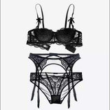 CINOON New plus size women sexy bra set intimates embroidery half cup lingerie thin temptation  and panty with Garters Sets