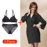 Perfering Bra Panty Robe Set Nightwear Push Up Lace Bra Set Bralette Brassiere Women Female Underwear Lingerie Pajamas Coat Lady