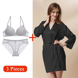 Perfering Bra Panty Robe Set Nightwear Push Up Lace Bra Set Bralette Brassiere Women Female Underwear Lingerie Pajamas Coat Lady