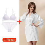 Perfering Bra Panty Robe Set Nightwear Push Up Lace Bra Set Bralette Brassiere Women Female Underwear Lingerie Pajamas Coat Lady